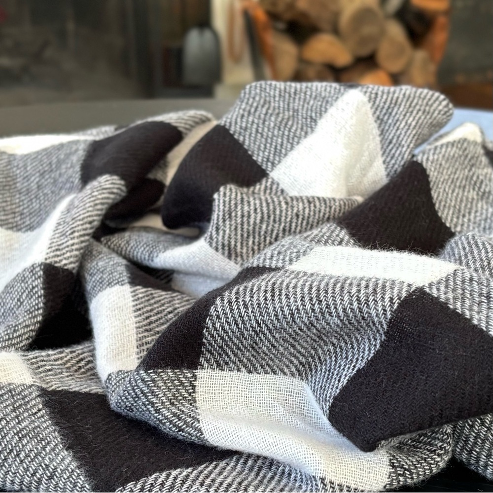 Plaid Buffalo Check Wrap Scarf Black and White - Soft like Cashmere - Picture 4 of 7